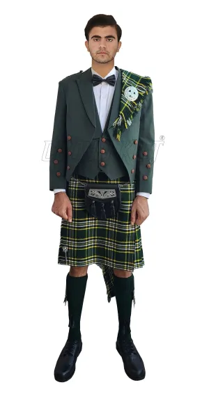 Green Prince Charlie Kilt Outfit With Dark Irish Green Tartan Kilt