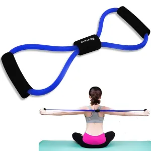 Strauss Yoga Chest Expander | Ideal for Yoga, Gym, Home Workout | Premium Natural Latex, Lightweight, Soft & Comfortable Handle | 8 Shape Toning & Resistance Tube, (Blue)