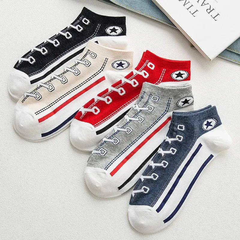 5 Pairs Personality Trendy Low Cut Short Cotton Socks Thin Non-slip