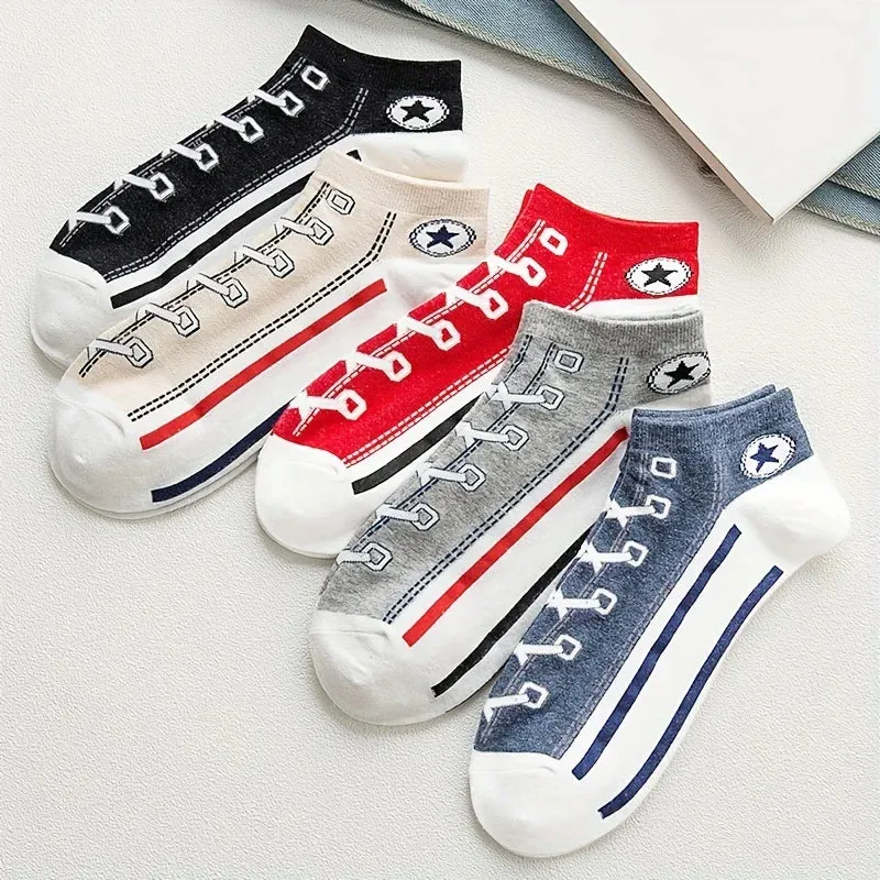 5 Pairs Personality Trendy Low Cut Short Cotton Socks Thin Non-slip