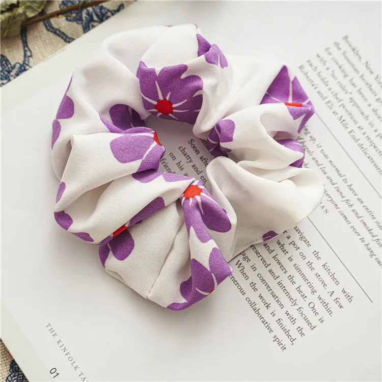 5PCs Purple Plaid Striped Fabric Craft Hair Rope Ponytail Elastic Hair Ring Suitable for Girls Or Ladies