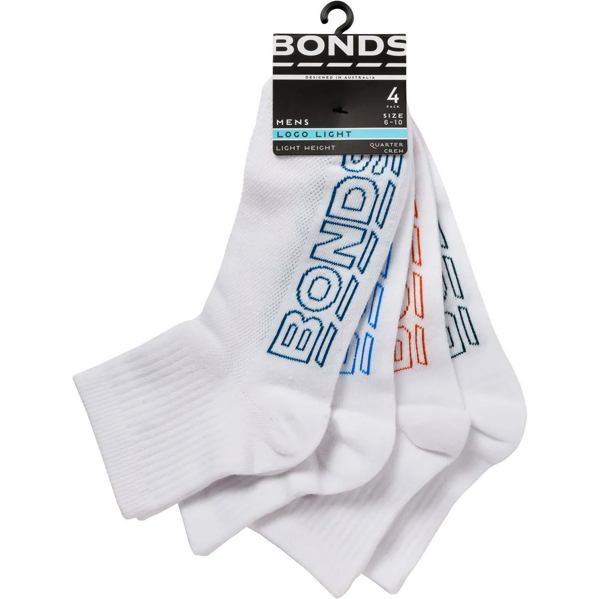 6 Pairs Mens Bonds Quarter Crew Sports Cushioned Assorted Socks