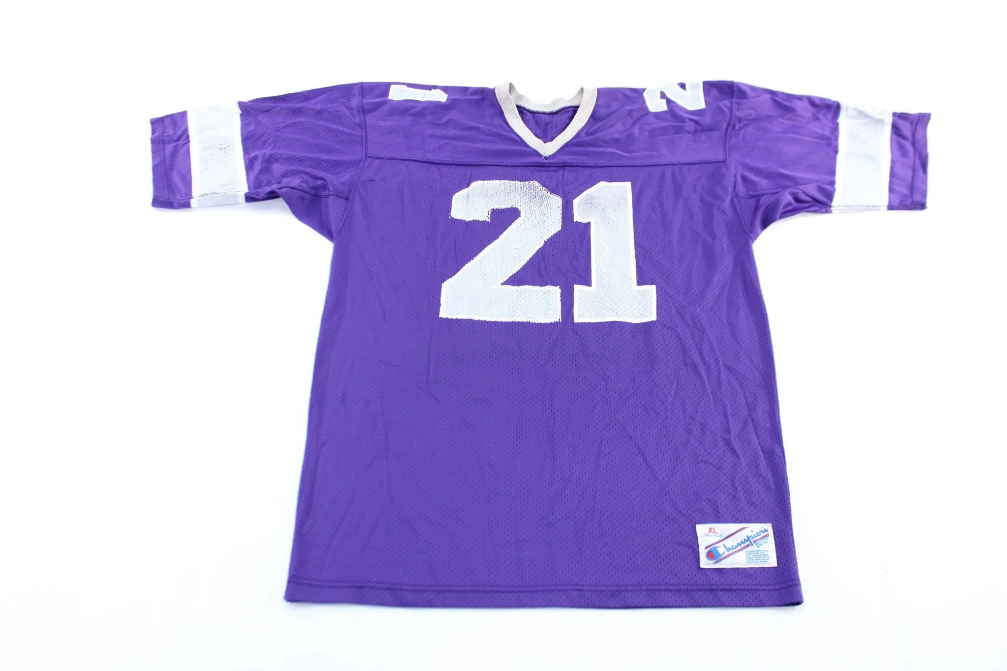 90's Champion Embroidered Logo Purple & Grey #21 Lutkauskas Football Jersey