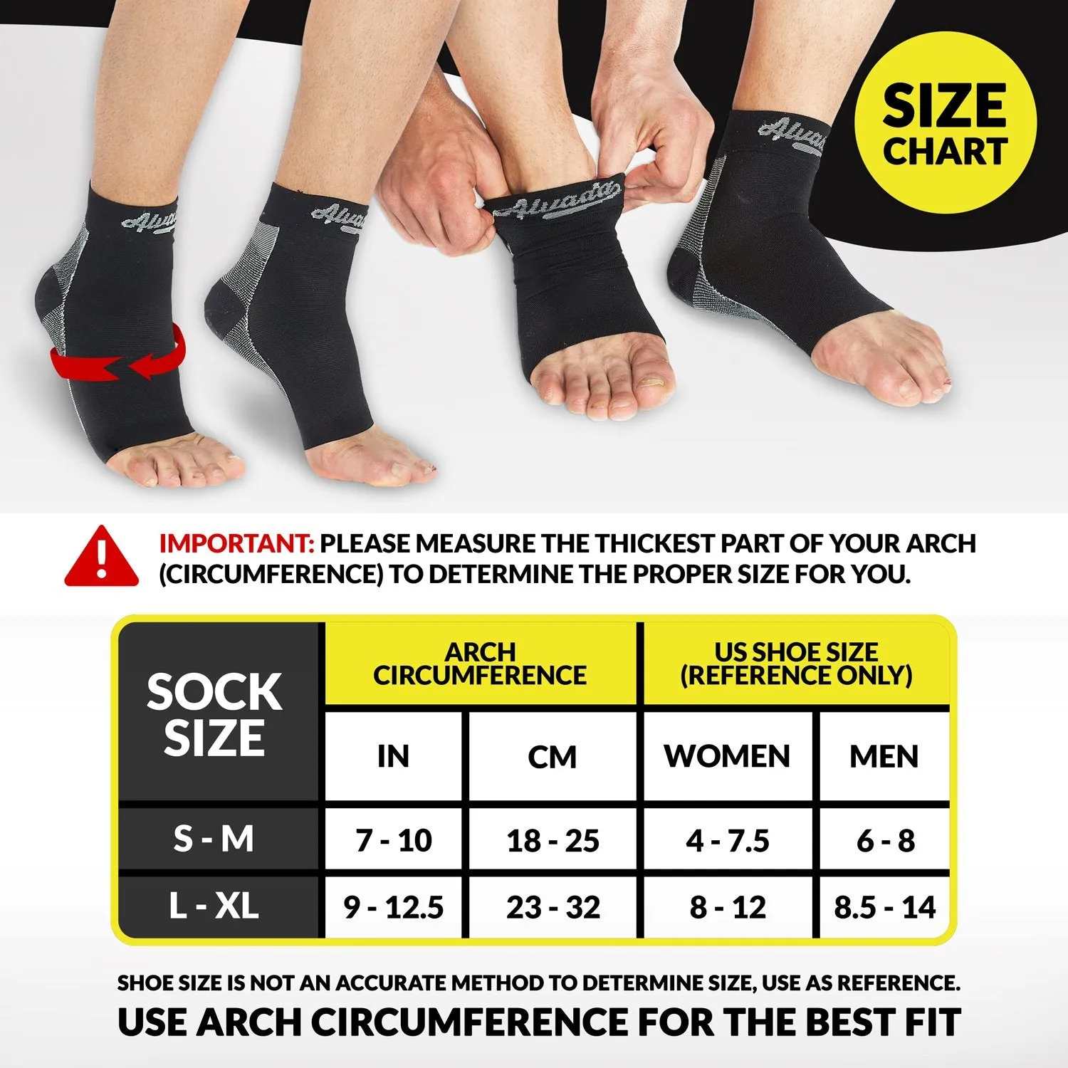 Alvada Plantar Fasciitis Support Compression Socks Foot Sleeves - Comfortable Arch Support - Quick Pain Relief, Reduced Soreness, Faster Recovery 1 Pair Black L/XL Arch Circumference 7-10in 1 Pair