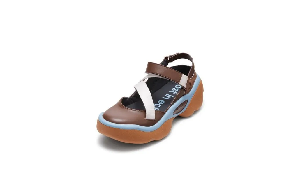 Asymmetrical Shaped Thick-soled Sports Sandals in Brown