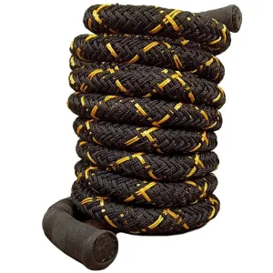 AZUKA® Professional Polydacron Hardcore Ultimate Fitness Strength Training Battle Rope 1.5inch 30ft Full kit (Black Yellow)   Free Surprise Poster Inside