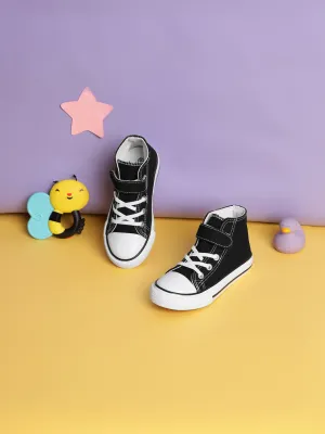 Black Canvas Stylish Velcro Sneakers For Kids-Unisex (TC-VKCAN4-BLK)