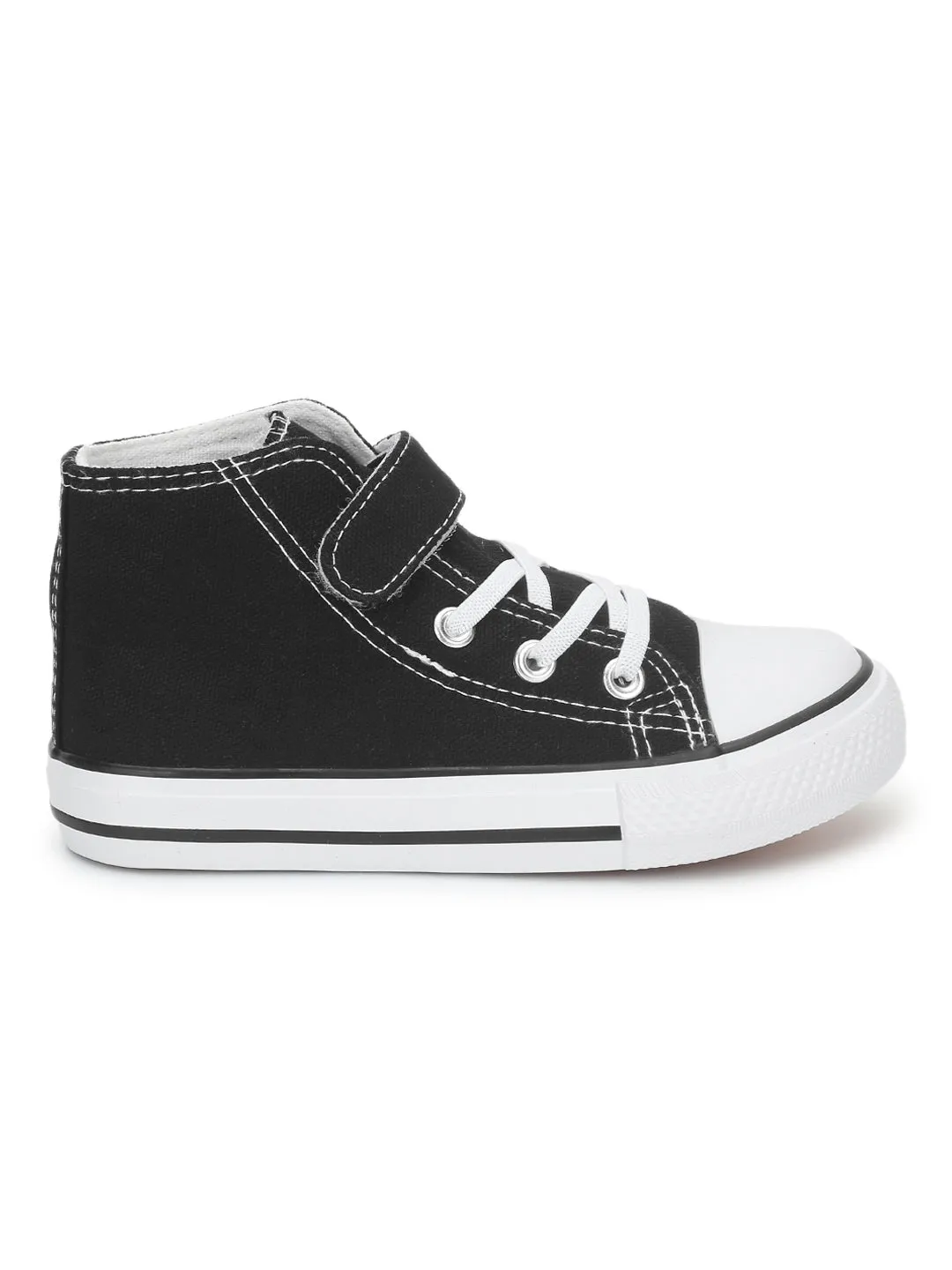 Black Canvas Stylish Velcro Sneakers For Kids-Unisex (TC-VKCAN4-BLK)