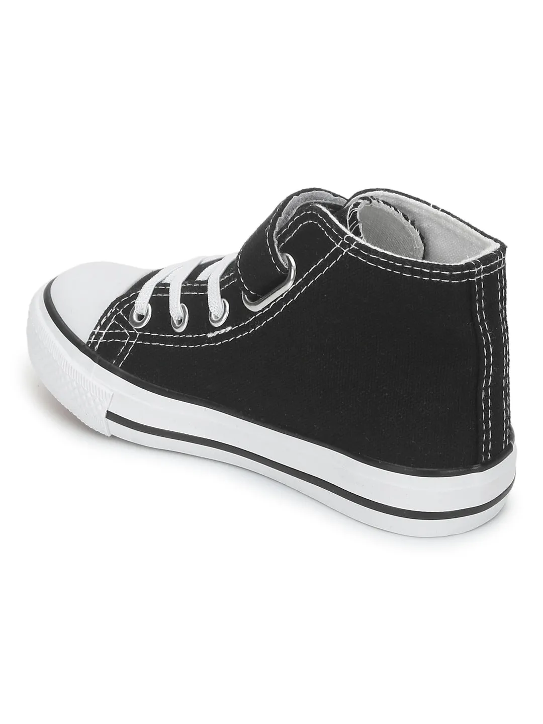 Black Canvas Stylish Velcro Sneakers For Kids-Unisex (TC-VKCAN4-BLK)