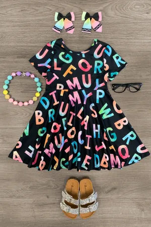 Black Multicolor Tie Dye Alphabet Dress