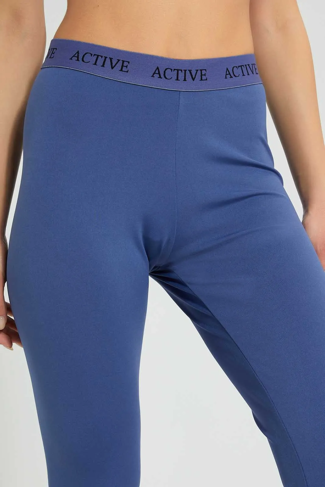 Blue Ribbed Active Leggings