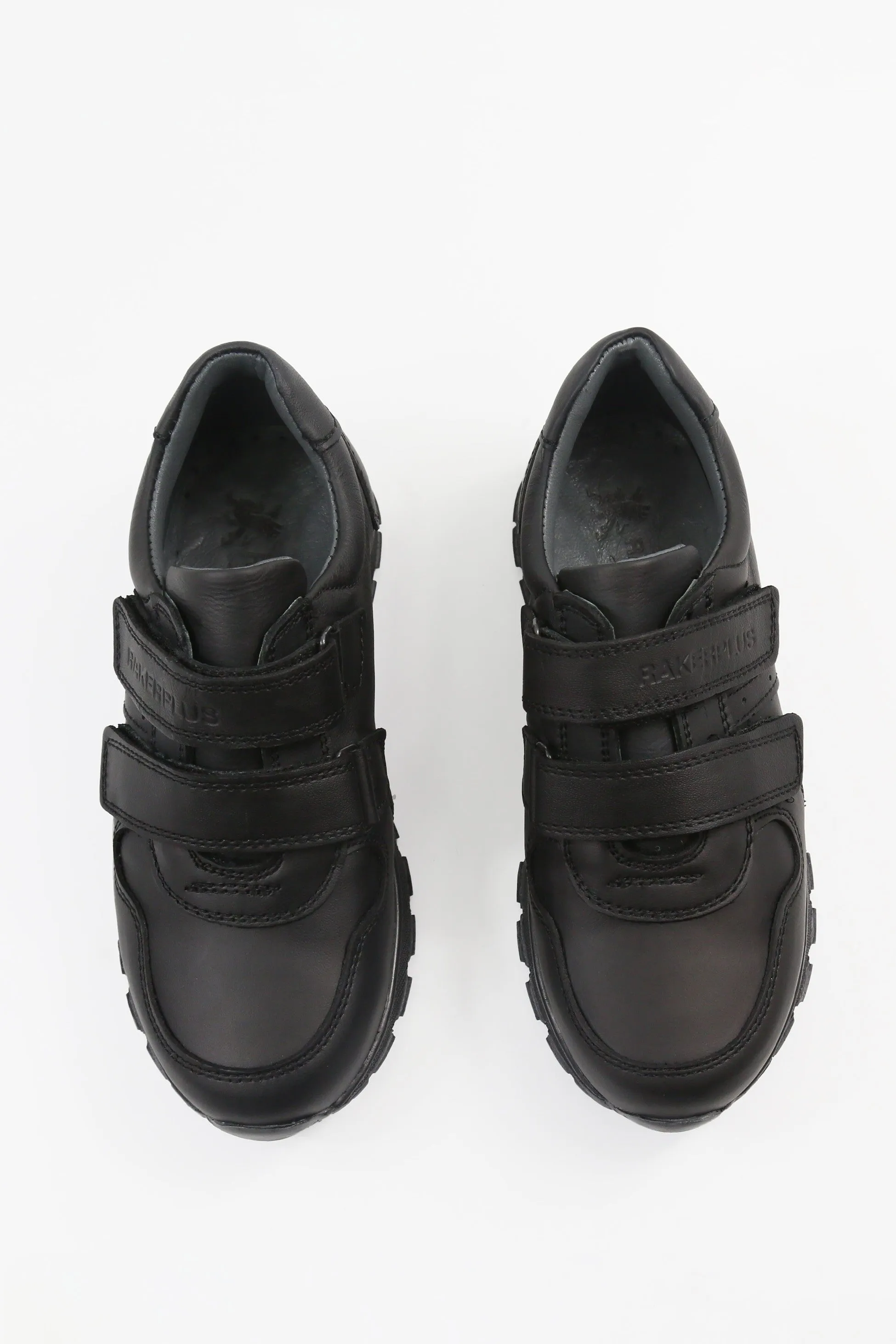 Boys Black Leather Velcro School Trainer Shoes - 3750 - Black