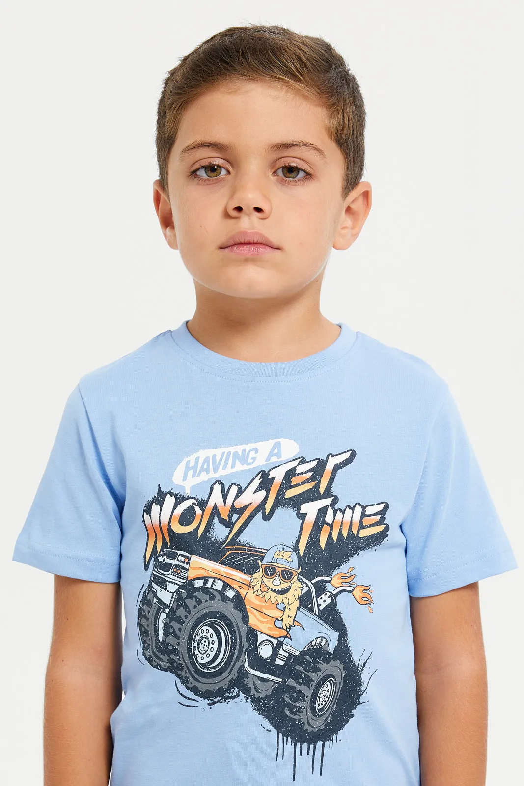 Boys Blue Monster Time Graphic T-Shirt