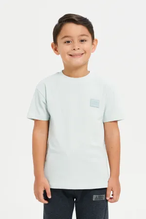 Boys Blue Solid Drop Shoulder T-Shirt