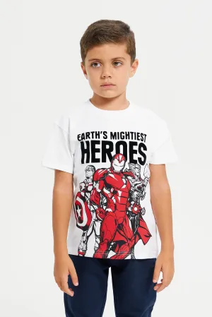 Boys White Marvel Print Short Sleeve T-Shirt