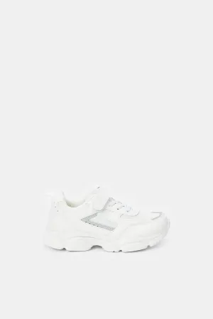 Boys White Material Block Chunky Sneakers