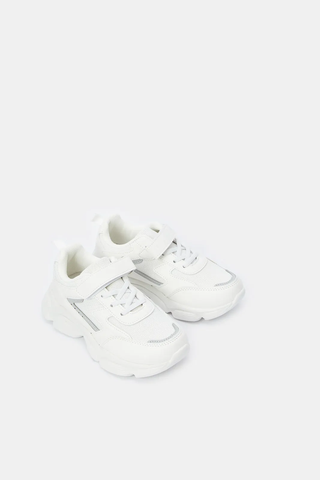 Boys White Material Block Chunky Sneakers