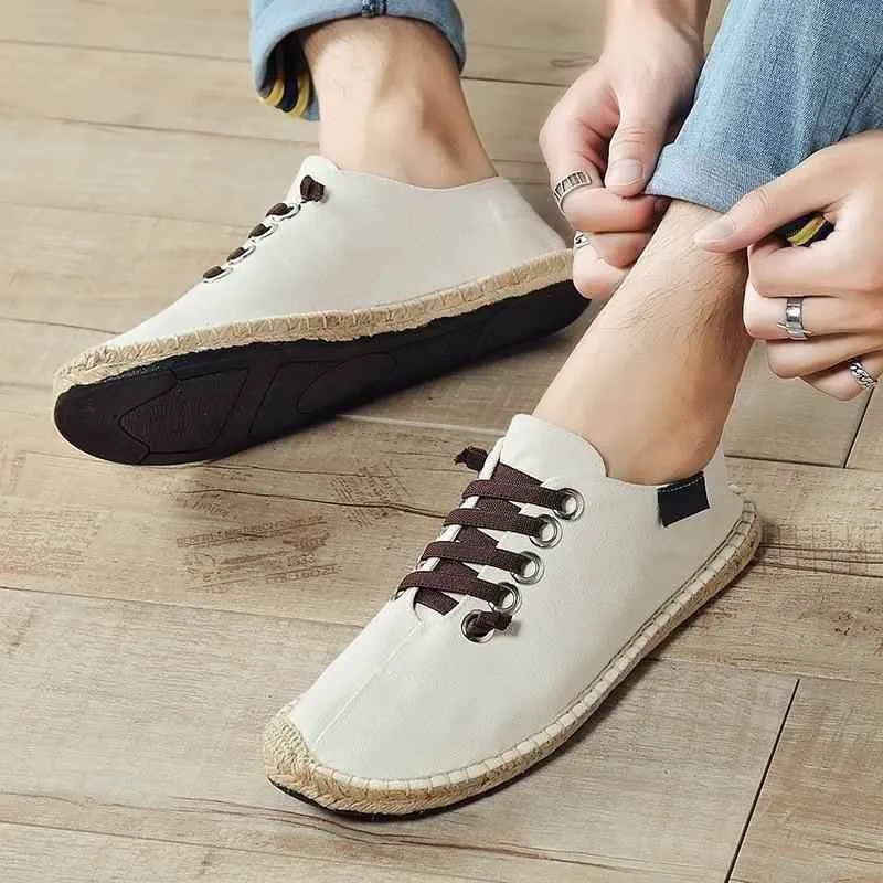 Canvas Men's Casual Shoes 2021 Flat Footwear Breathable Hemp Lazy Cool Young Man Shoes