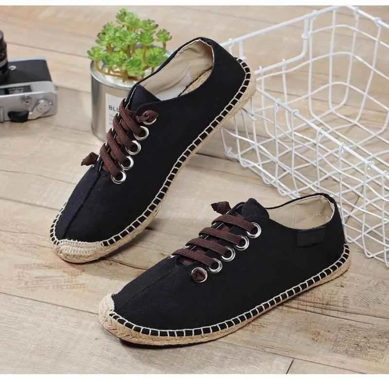 Canvas Men's Casual Shoes 2021 Flat Footwear Breathable Hemp Lazy Cool Young Man Shoes