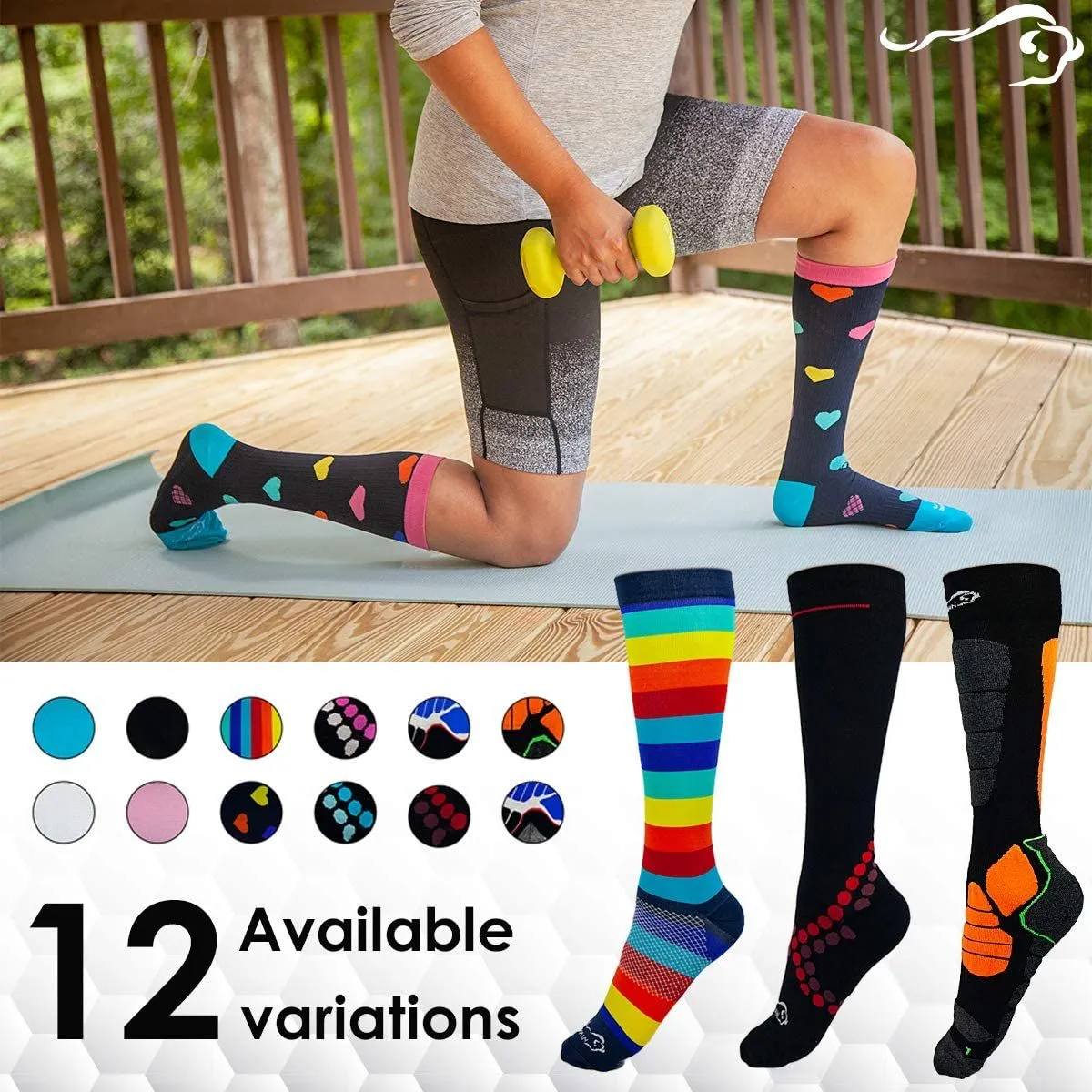 Chroma Compression Socks, Anti-Fatigue, Comfortable, Multi-Color (4 Pairs)