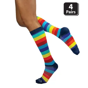 Chroma Compression Socks, Anti-Fatigue, Comfortable, Multi-Color (4 Pairs)