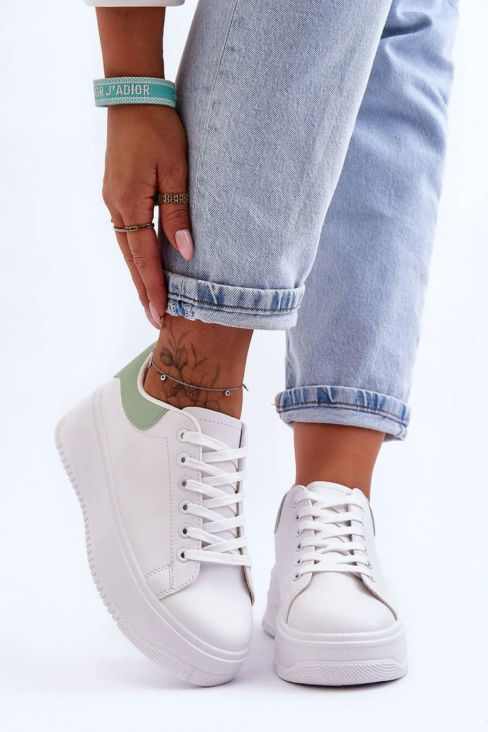 Classic Eco Leather White Green Sneakers