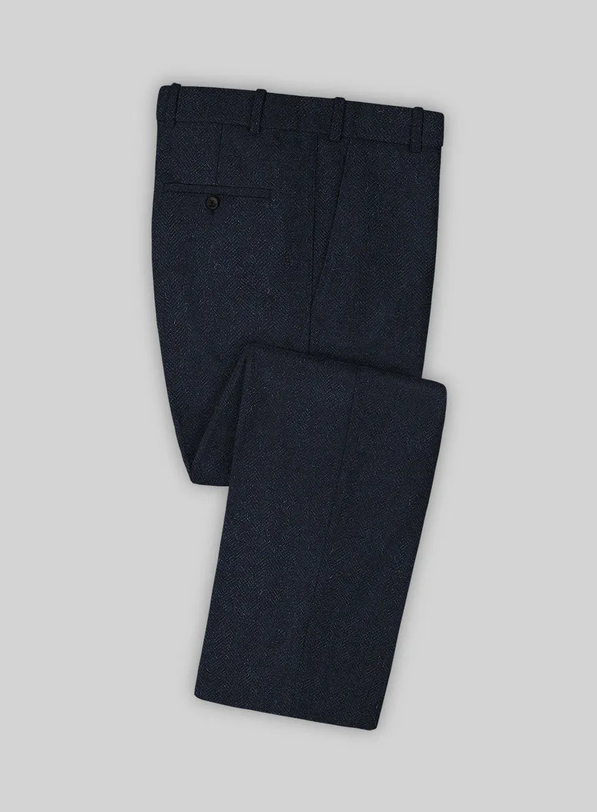 Deep Blue Herringbone Tweed Pants