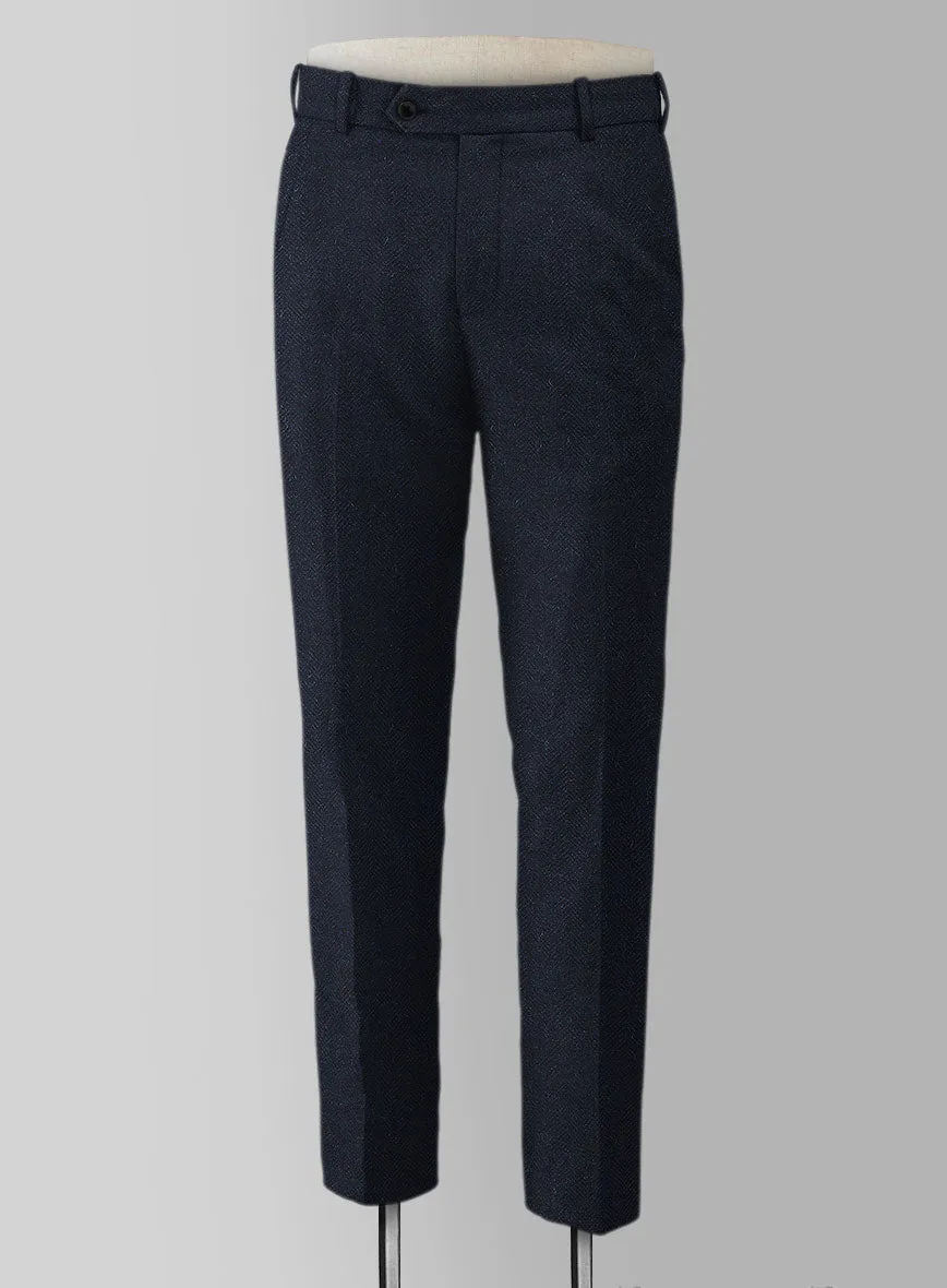 Deep Blue Herringbone Tweed Pants