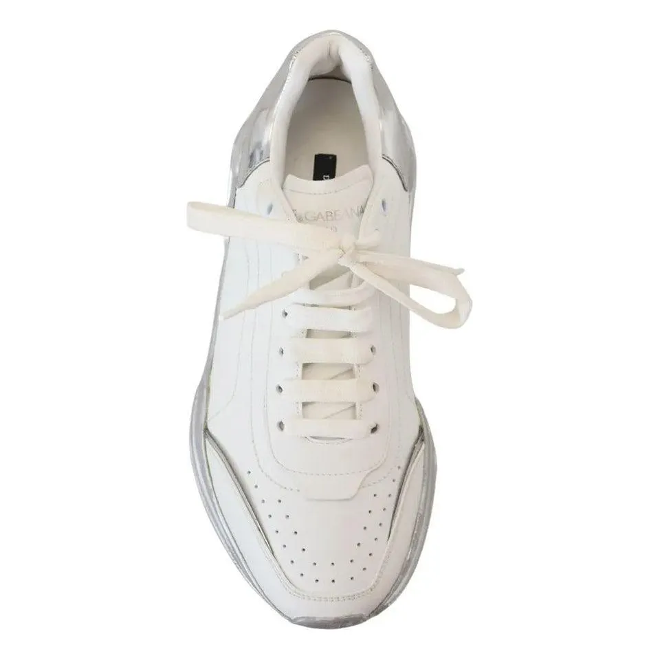 Dolce & Gabbana White Silver Leather Daymaster Women Sneakers Shoes