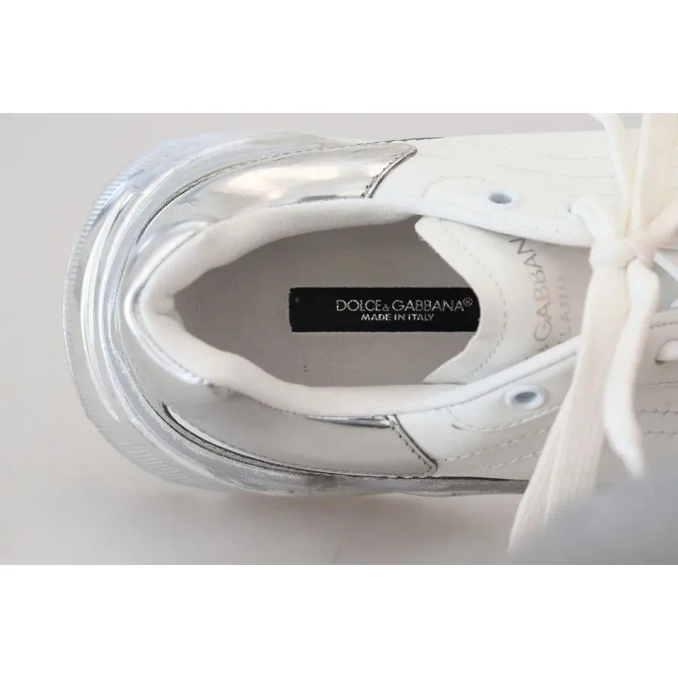 Dolce & Gabbana White Silver Leather Daymaster Women Sneakers Shoes