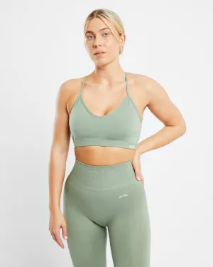 Essential V Neck Sports Bra - Olive Green