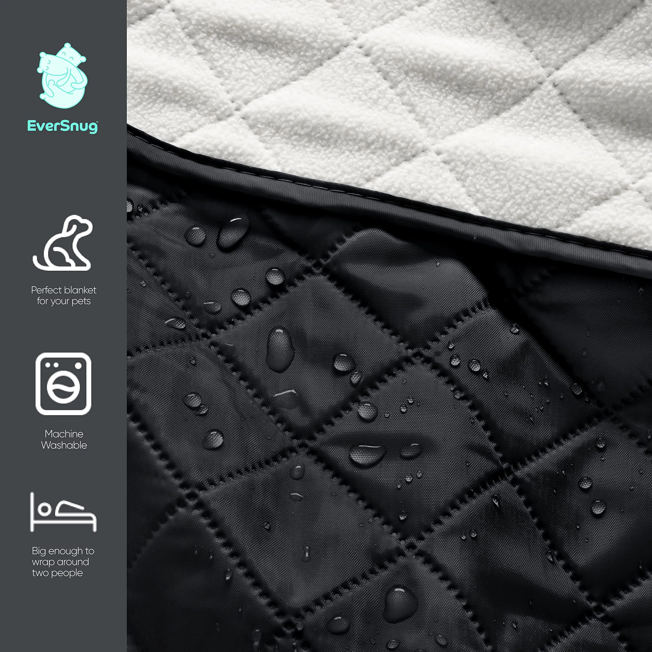 EverSnug Large Waterproof Outdoor Blanket - Extra Thick Premium Quilted Fleece, Waterproof & Windproof, Great for Camping, Picnics, Beaches, Stadiums, Dogs (Black)