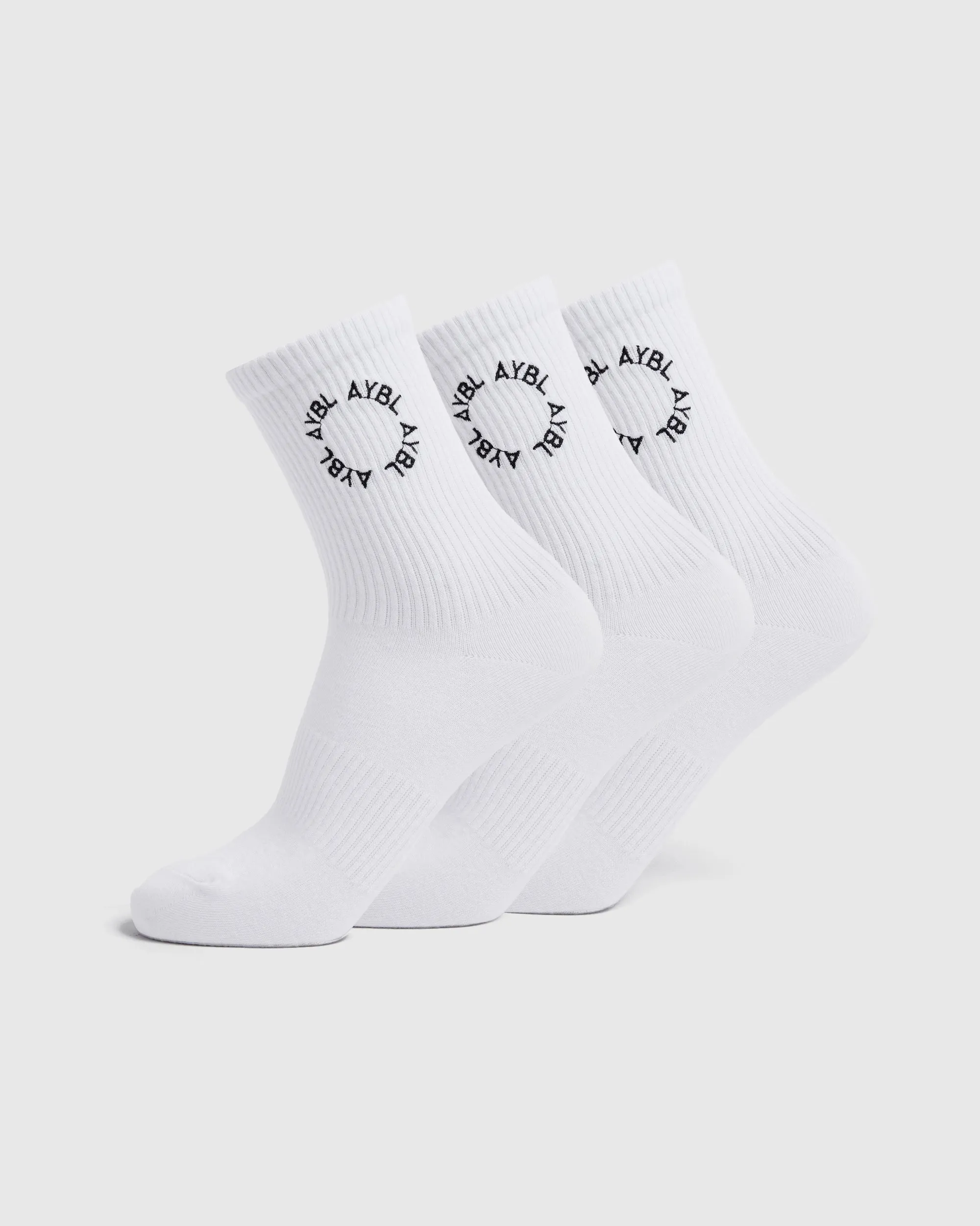 Everyday Embroidered Crew Socks (3 Pack) - White