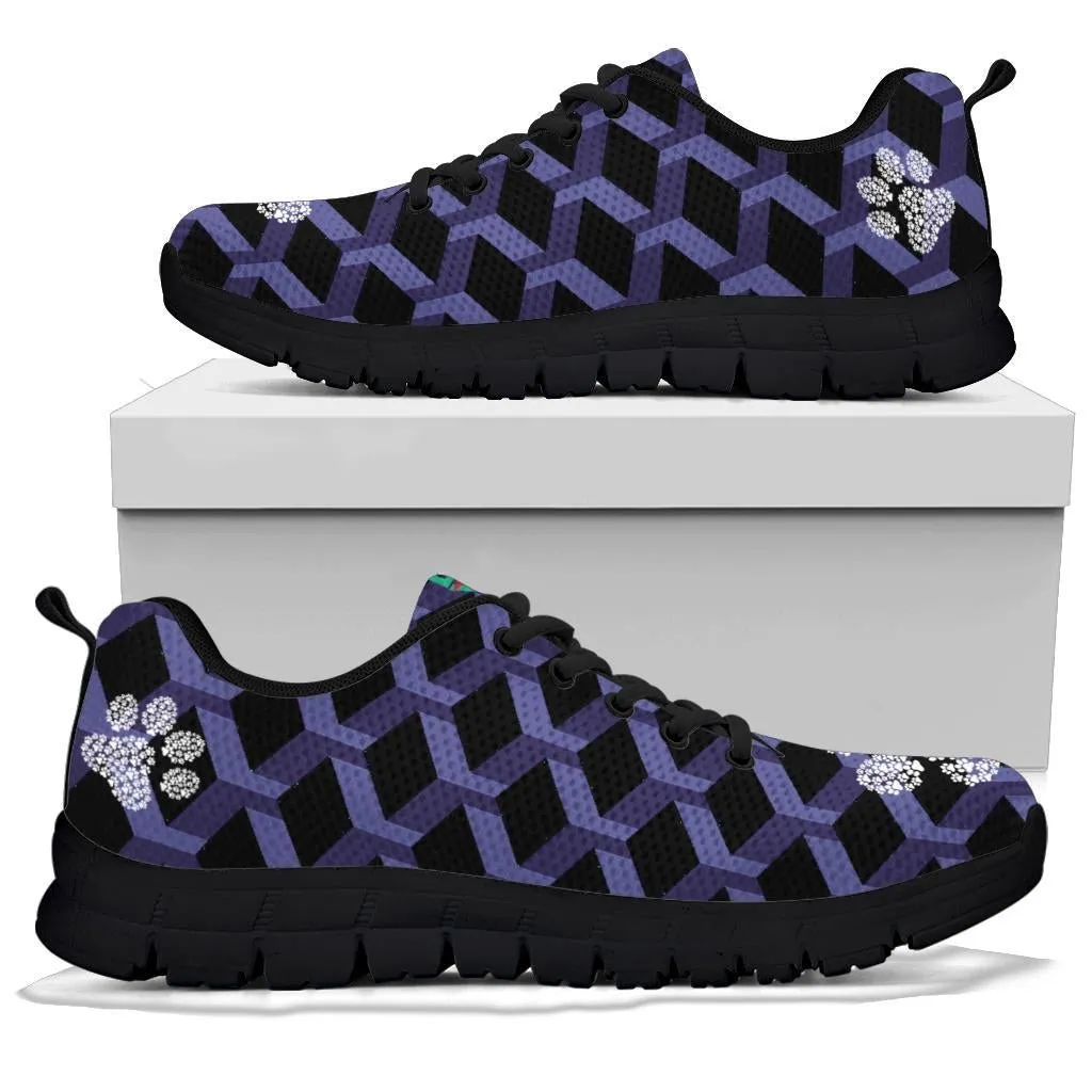 Geo Pattern with Pawprints - Women's Sneakers