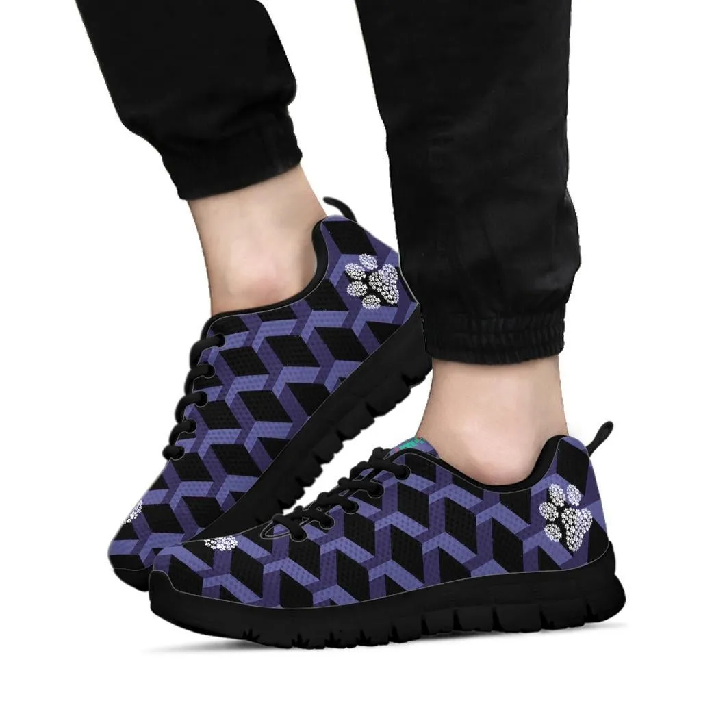 Geo Pattern with Pawprints - Women's Sneakers