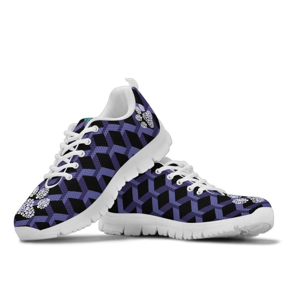 Geo Pattern with Pawprints - Women's Sneakers