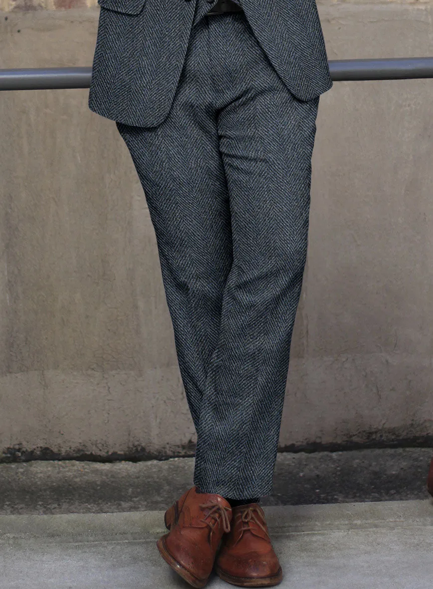 Harris Tweed Wide Herringbone Blue Pants