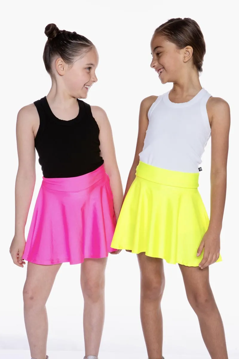 High Shine Mid Waist Skater Skort - Neon Yellow