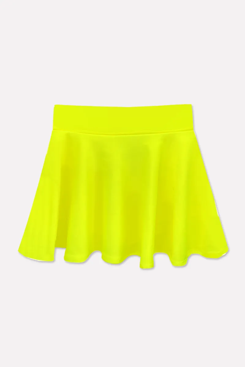 High Shine Mid Waist Skater Skort - Neon Yellow