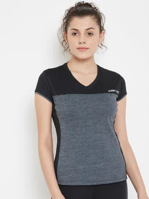 JUMP USA Women Black & Grey V-Neck Training T-shirt