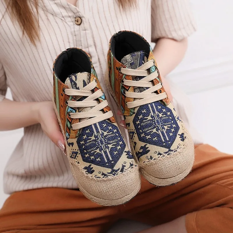 Linen Canvas Lace Up Shoes