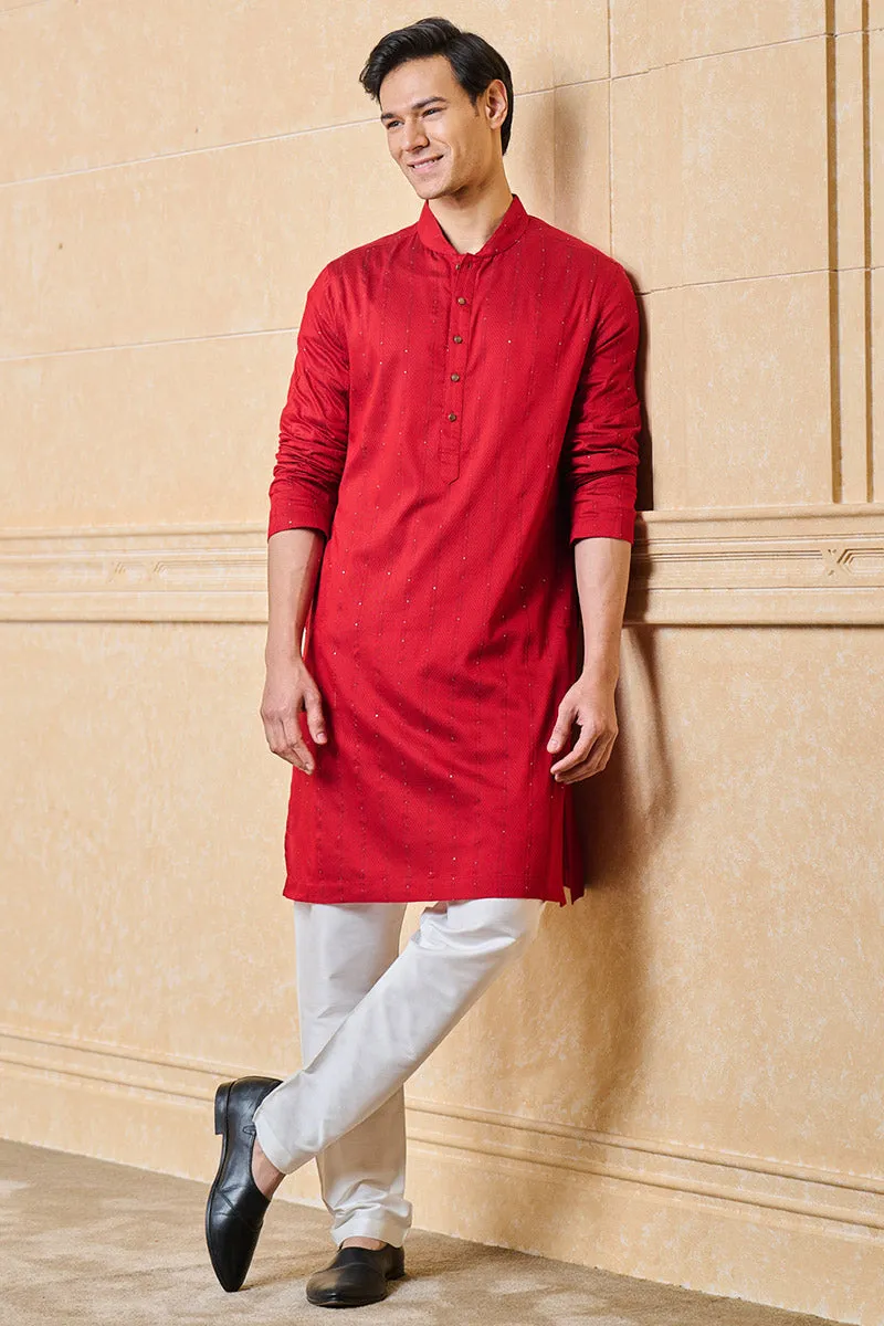 Maroon Jacquard Kurta Set