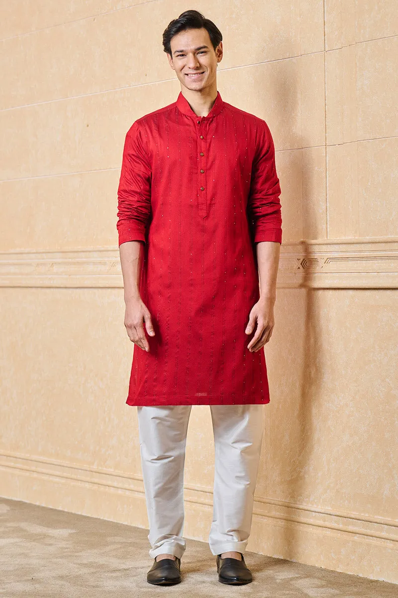 Maroon Jacquard Kurta Set