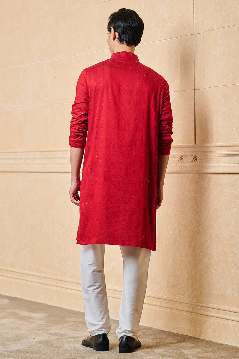 Maroon Jacquard Kurta Set