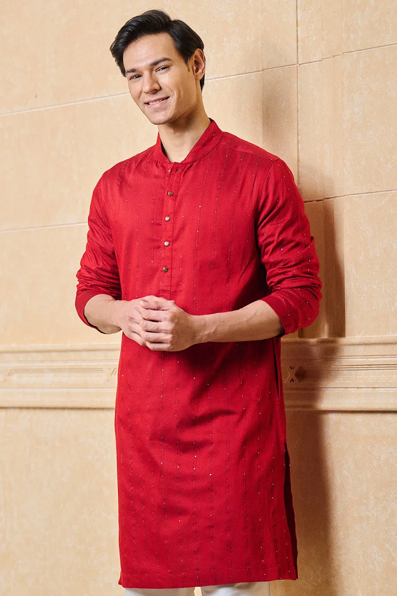 Maroon Jacquard Kurta Set