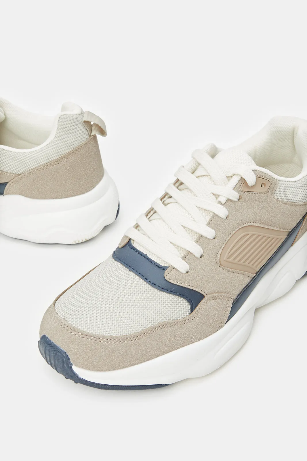 Men Beige Colour Block Chunky Trainers