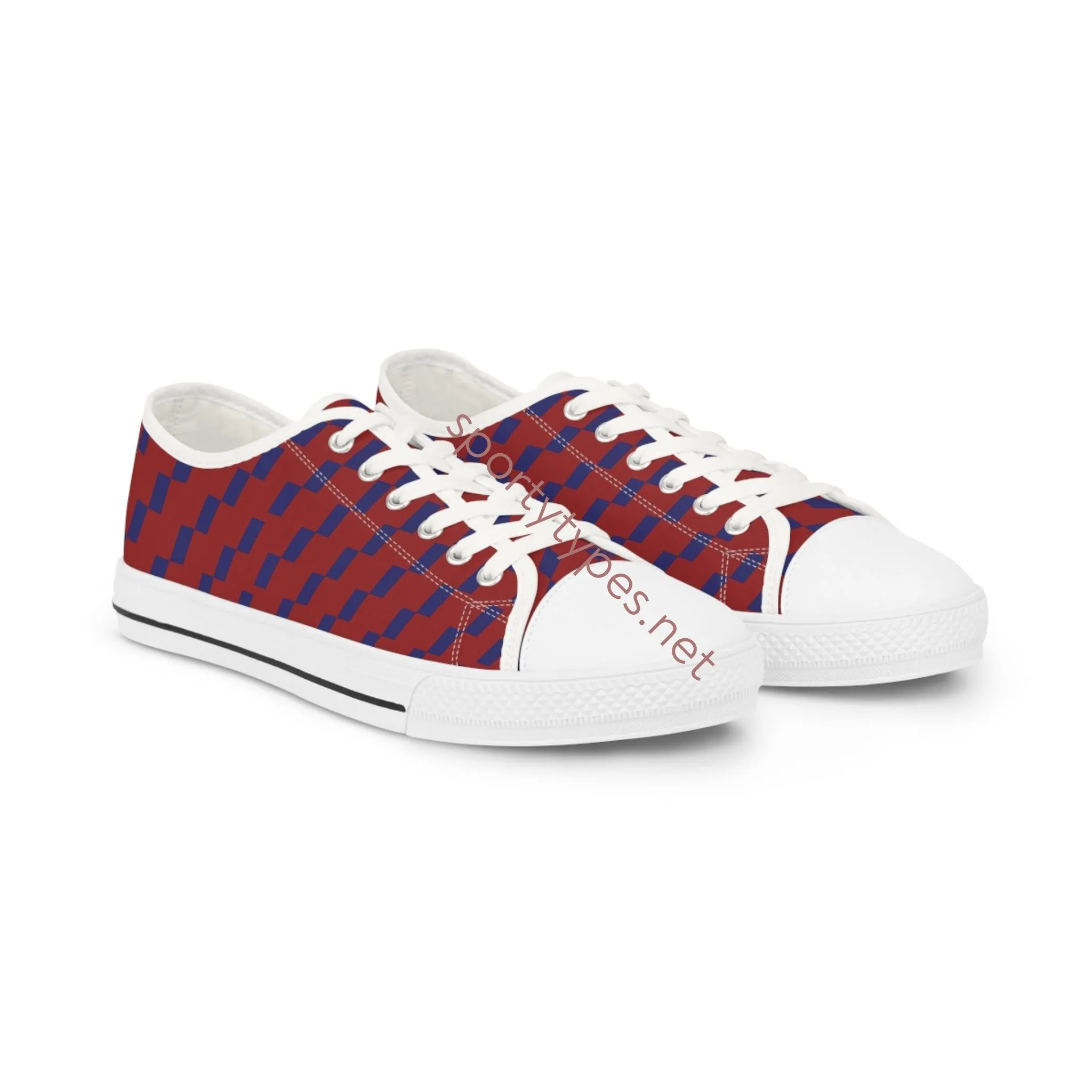 Men's Red and Blue Canvas Low Top Sneakers