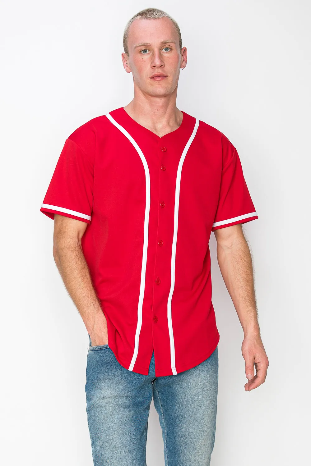 Men's Solid Colors Baseball Jersey With Piping