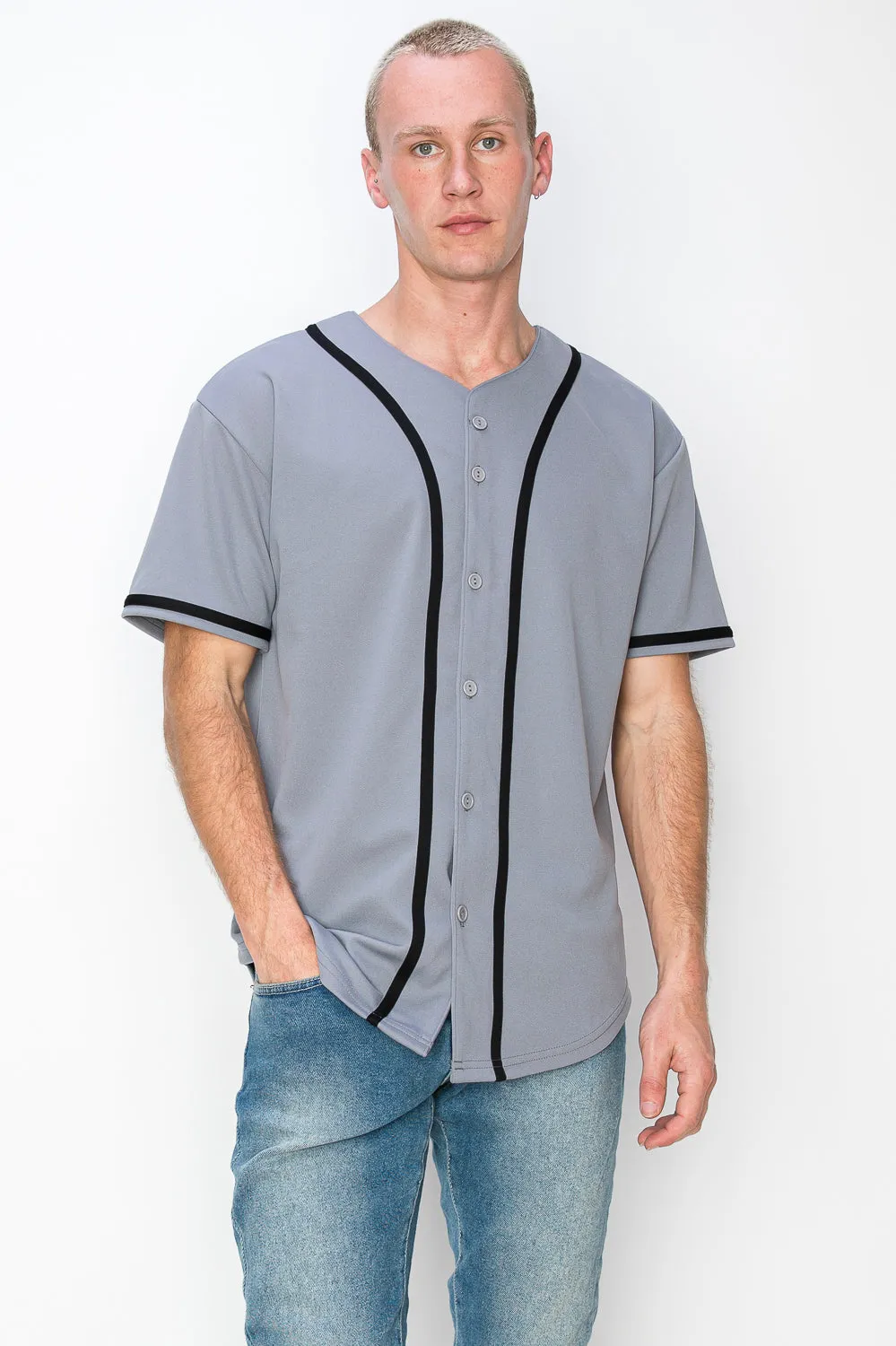 Men's Solid Colors Baseball Jersey With Piping