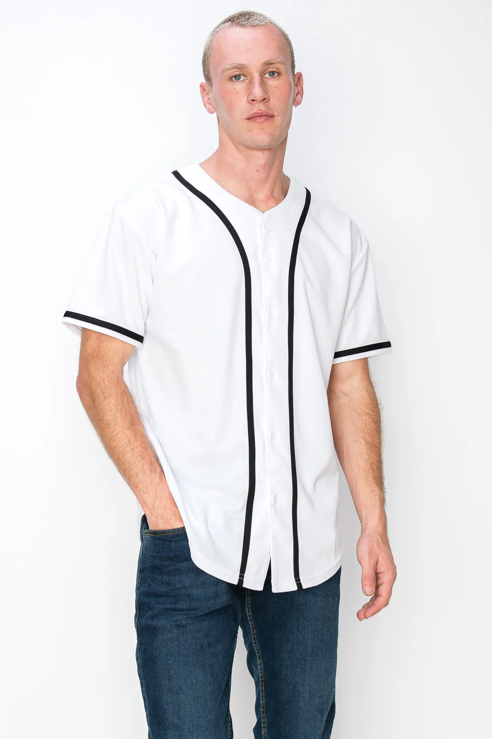 Men's Solid Colors Baseball Jersey With Piping